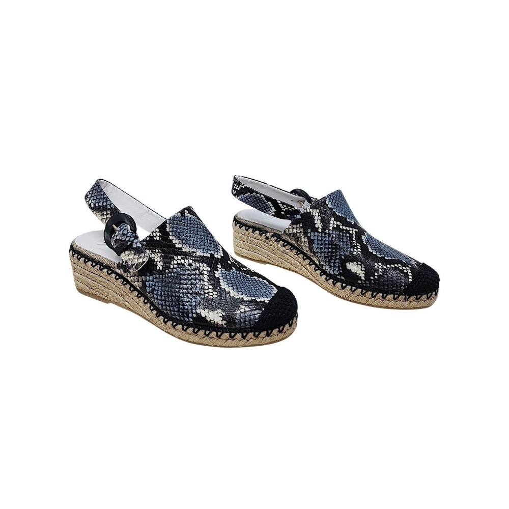 Vince Glyn Espadrille Wedge‎ Sandals 6 Wom Slingback Blue Snake Skin Leather NEW